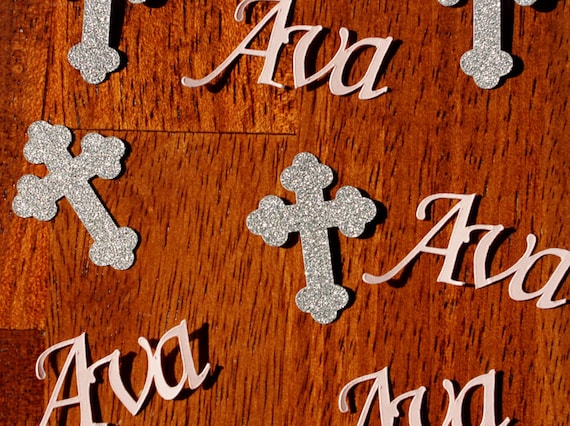 Pink and Silver Personalized Baptism First Communion Confetti