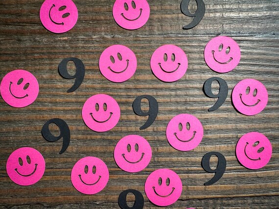 Personalized Age Bright Pink Smiley Face birthday Party Confetti, 100 pieces, Customizable Colors