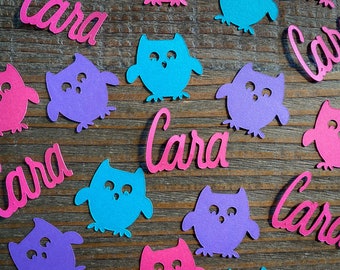 Personalized Pink, Teal, and Purple Owl Party Confetti