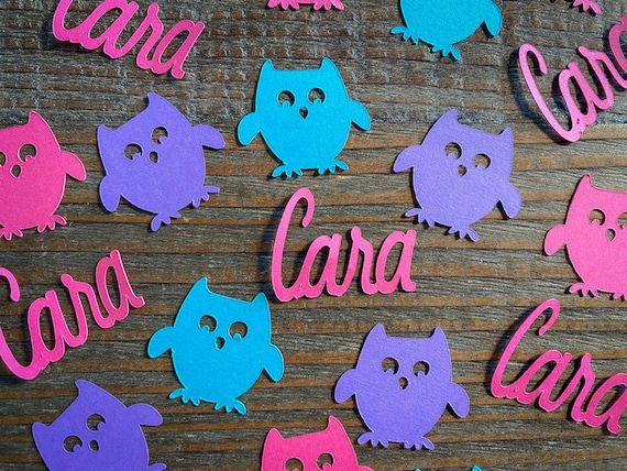 Personalized Pink, Teal, and Purple Owl Party Confetti