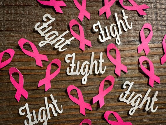 Bright Pink Ribbon White Fight Breast Cancer Awareness Confetti