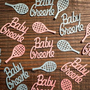 Confeti personalizado para baby shower con revelación de género de tenis