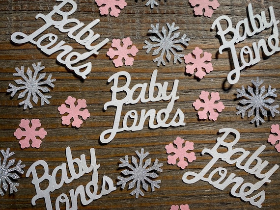 Personalized Pink and White Snowflake Baby Shower Confetti