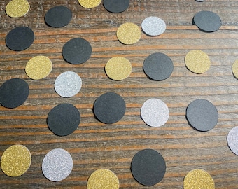 Gold, Silver, Black 1 inch Circle Confetti, Graduation Party, New Years Eve Party, 75 piece