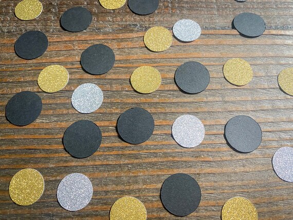 Gold, Silver, Black Confetti: Graduation, New Years Party Decor (75pc)
