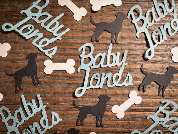 Personalized Dog Baby Shower Confetti – Custom Name Table Decor