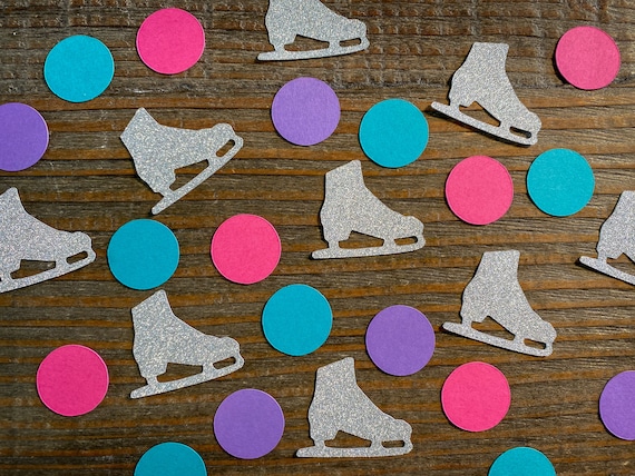 Silver Ice Skate Confetti: Pink, Teal, Purple Party Decor