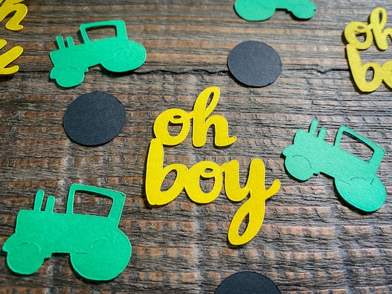 Green Tractor Oh Boy Baby Shower Confetti