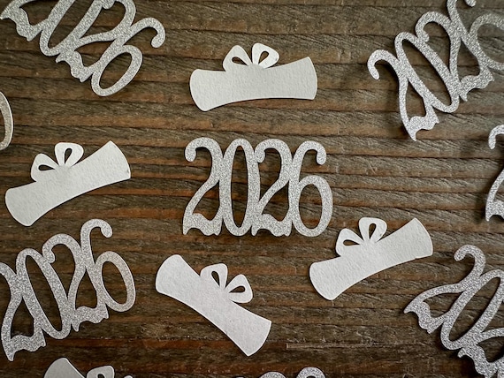 Glitter Silver 2026 and Diploma Graduation Confetti