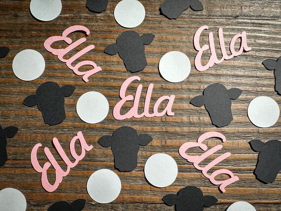 Personalized Name Cow Confetti – Custom Farm Theme Table Scatter for Birthdays & Baby Showers