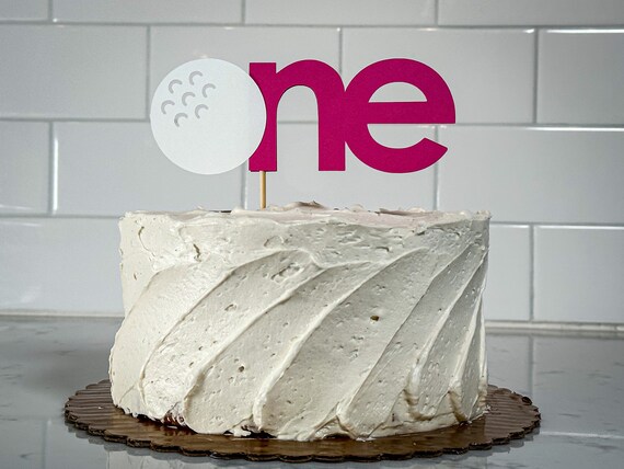 Golf First Birthday Cake Topper: Bright Pink "One"