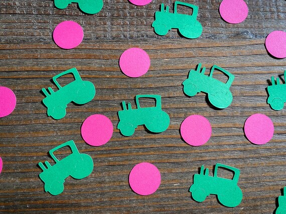 Green Tractor and Pink Circle Confetti