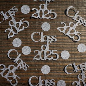 Silver Class of 2025 Graduation Party Confetti with Silver Circles