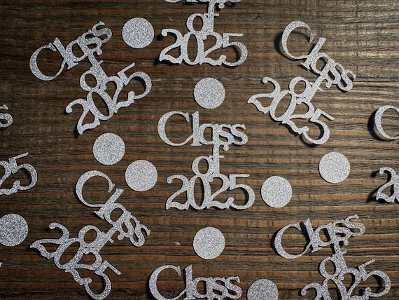 Silver Class of 2025 Graduation Party Confetti with Silver Circles