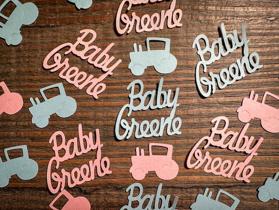 Personalized Pink and Blue Tractor Gender Reveal Baby Shower Confetti