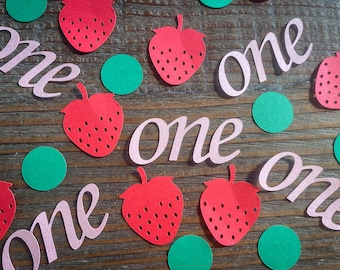 Red, Pink, and Green Strawberry One First Birthday Party Confetti