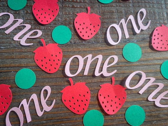 Red, Pink, and Green Strawberry One First Birthday Party Confetti