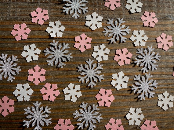 Pink, White, and Silver Snowflake Winter Party Confetti