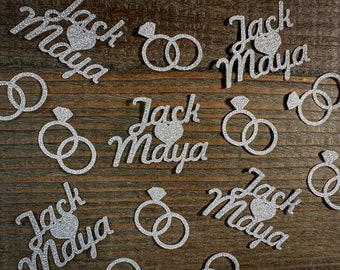 Silver Personalized Engagement Confetti with Entwined Rings Script