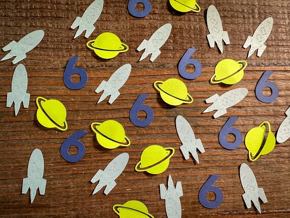 Green and Blue Space Birthday Party Personalized Age Confetti