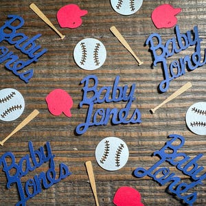 Confetes personalizados para chá de bebê com tema de beisebol
