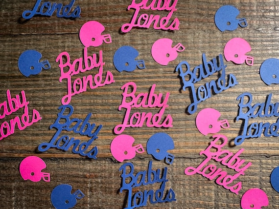 Personalized Football Themed Gender Reveal Party Confetti in Bright Pink and Navy Blue