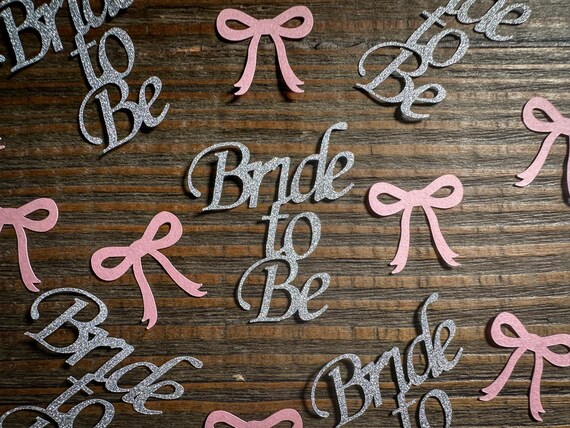 Pink Bow She's Tying the Knot Confetti with Silver Bride to Be