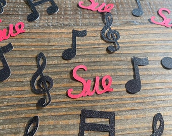 Personalized Music Note Confetti Black and Red