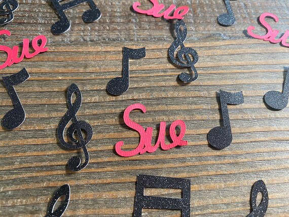 Personalized Music Note Confetti Black and Red