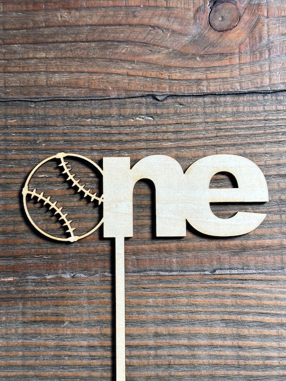Wood Baseball First Birthday Smash Cake Cake Topper