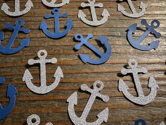 Navy and Silver Anchor Nautical Party Confetti