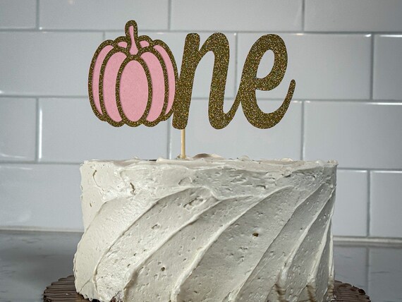 Pink and Gold Little Pumpkin First Birthday One Cake Topper