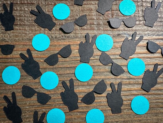 Two Cool Birthday Party Confetti with Sunglasses and Teal Circles