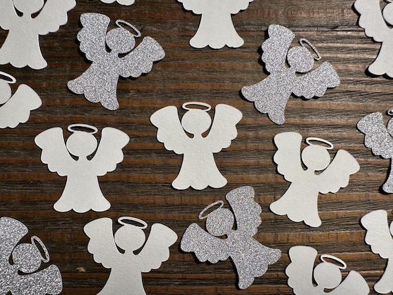 White and Silver Angel Confetti – 100 Pieces | Baptism, First Communion, Confirmation, or Christmas Decor