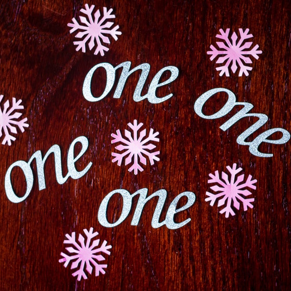 Pink and Silver Winter Onderland Snowflake First Birthday Confetti