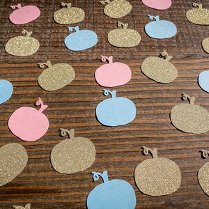 Confeti de revelación de género de Little Pumpkin. Azul, rosa y dorado.