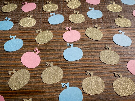 Little Pumpkin Gender Reveal Confetti. Blue, Pink, Gold.