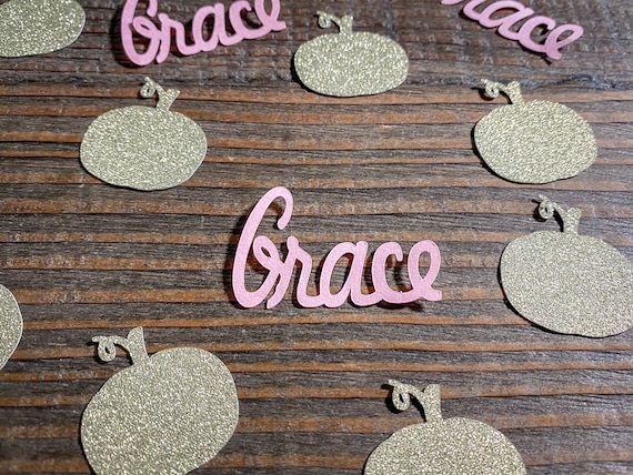 Personalized Pink & Gold Glitter Pumpkin Confetti: Fall Party Decor (75 Count)