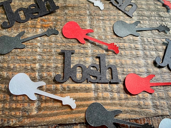 Personalized Red, Black, and White Guitar Party Confetti