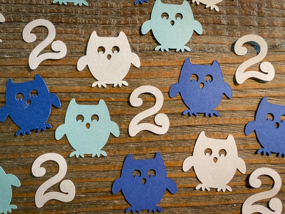 Personalized Age Blue, White, and Navy Owl Birthday Party Confetti
