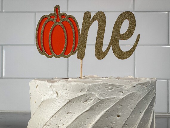 Orange and Gold Little Pumpkin First Birthday One Cake Topper