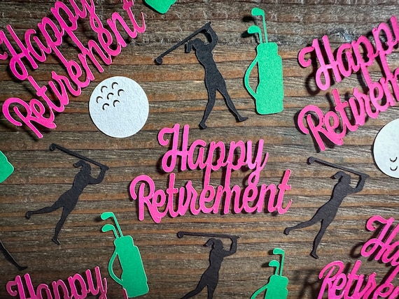 Golf Retirement Party Confetti Bright Pink with Female Golfer