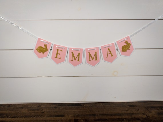 Personalized Pink and Gold Bunny Name Banner
