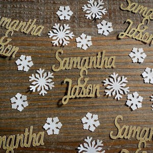 Personalisierte weißer Schnee und Goldname Hochzeit Konfetti