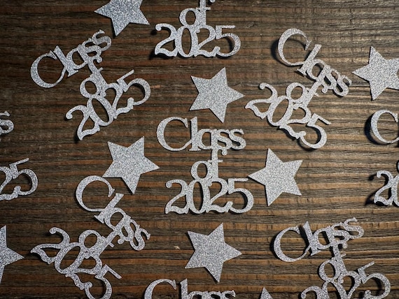 Silver Class of 2025 with Silver Stars Graduation Party Confetti