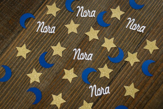Gold, White and Navy Twinkle Twinkle Little Star Party Personalized Confetti