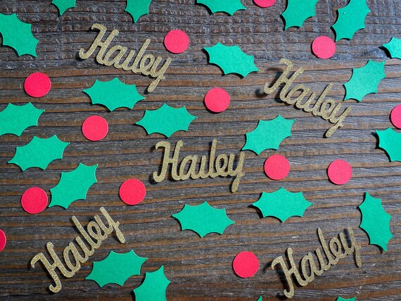Personalized Holly, Berry, and Gold Name Winter Party Confetti