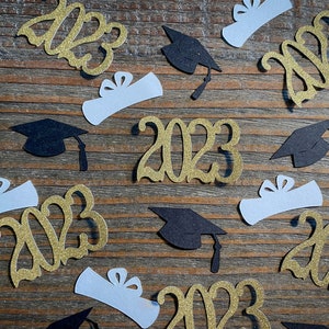 2024 Graduation Confetti Black and Gold with Diplomas