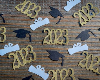 2024 Graduation Confetti Black and Gold with Diplomas
