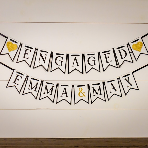 Personalized Engagement Banner white black and gold